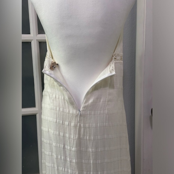 Ella Moss Long White Linen Maxi Halter Summer Dress Lace Detail Size 4 - Picture 3 of 11